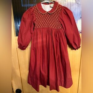 Angel’s Kids Size 6 Long Sleeved Smocked Dress Burgundy- Holiday
